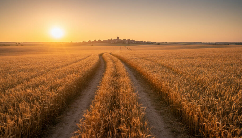 gemini 2.5 flash image ultra‑wide fullscreen scene of a golden wheat field during warm golden hour lu 0